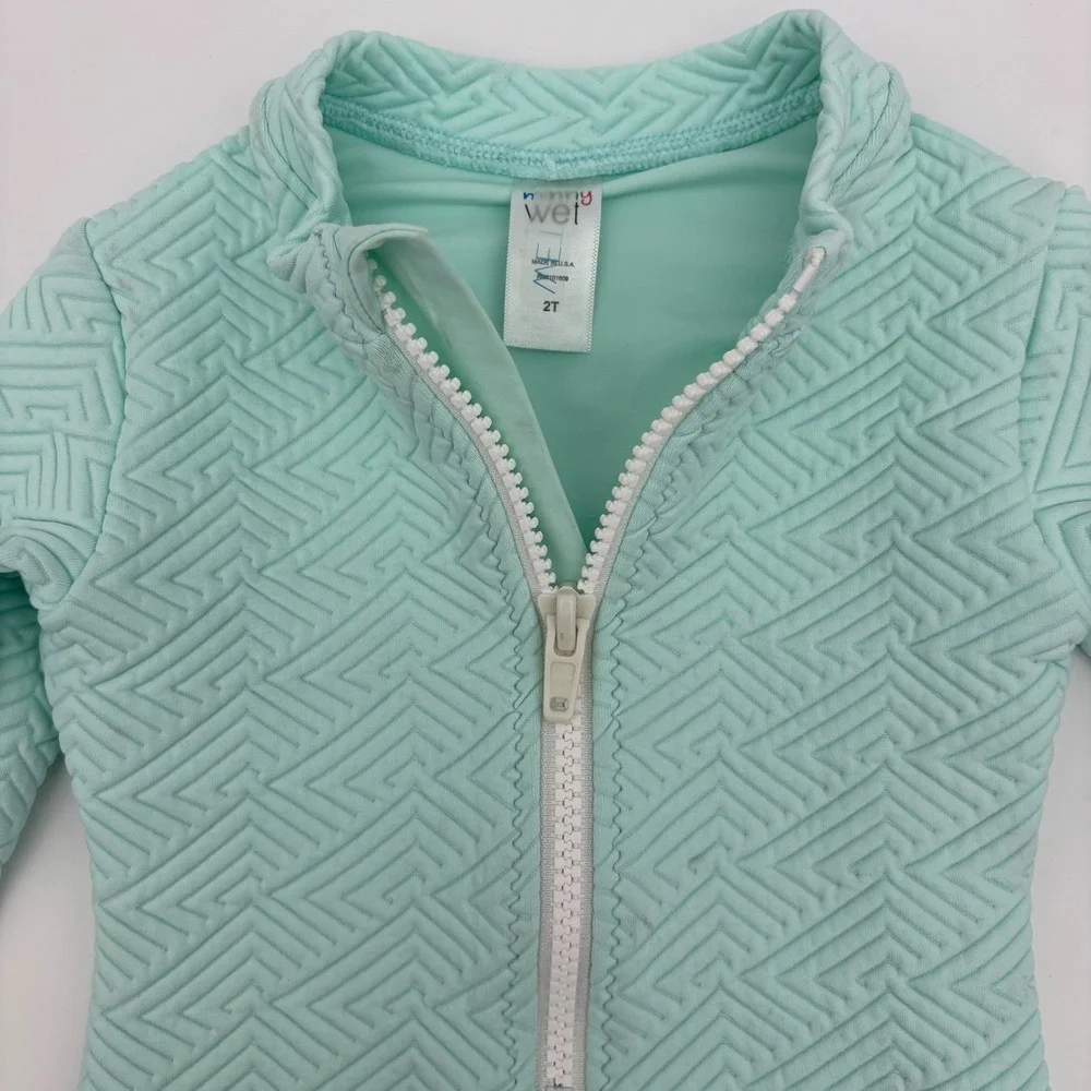MINNY‎ WET Little Girl Rash Guard Swimsuit Long Sleeve Toddler Mint One Piece 2T